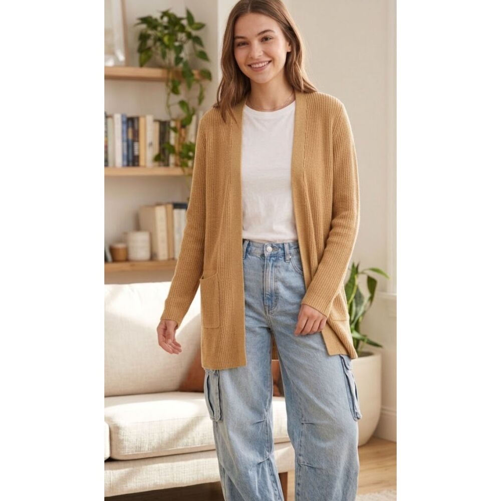 New Gap Long Sleeve Open Front Longline Pocket Cardigan Women's Size Large